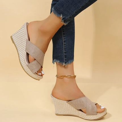 Women's Platform Wedge Vacation Cross Strap Sandals