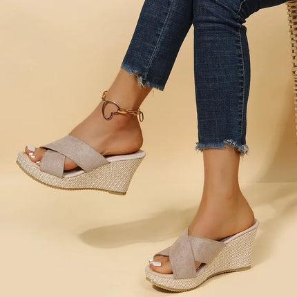 Women's Platform Wedge Vacation Cross Strap Sandals