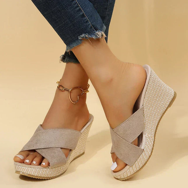 Women's Platform Wedge Vacation Cross Strap Sandals