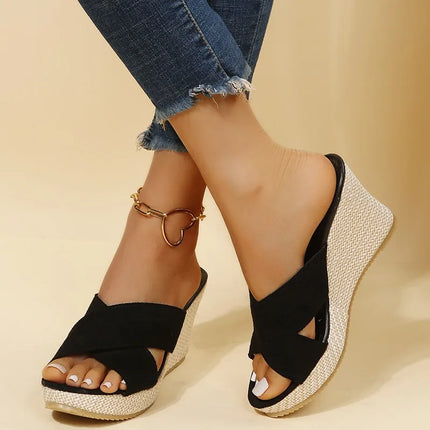 Women's Platform Wedge Vacation Cross Strap Sandals