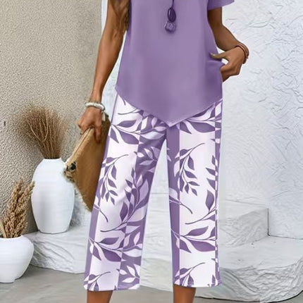 Women's Printed Co-Ord Set Short Sleeve Layered Top
