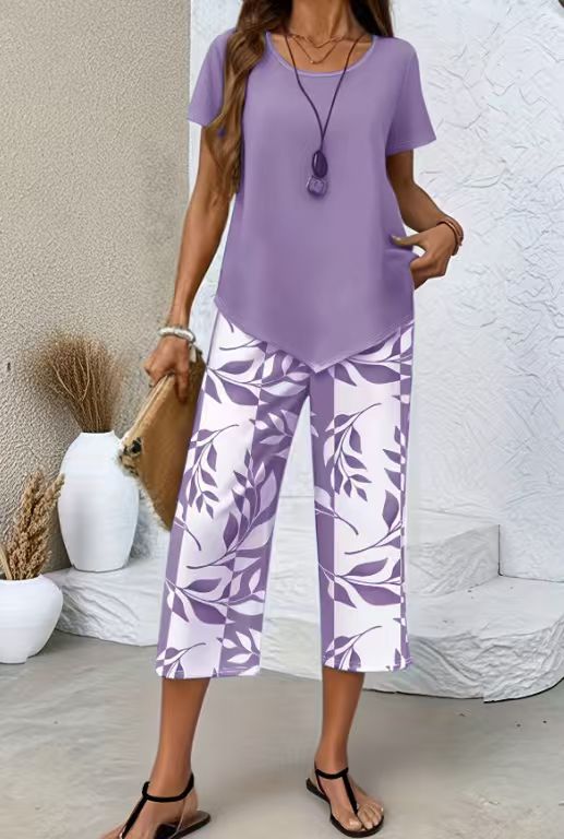 Women's Printed Co-Ord Set Short Sleeve Layered Top