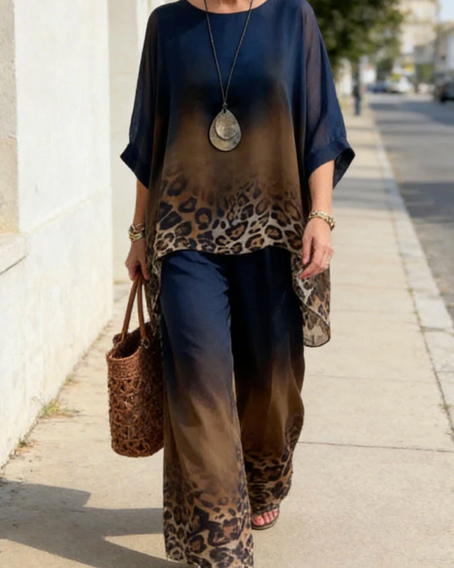 Women's Printed Lounge Set Relaxed Top and Straight Leg Pants
