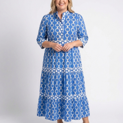 Women's Printed Midi Dress with Tiered Skirt