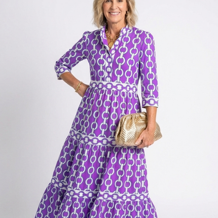 Women's Printed Midi Dress with Tiered Skirt