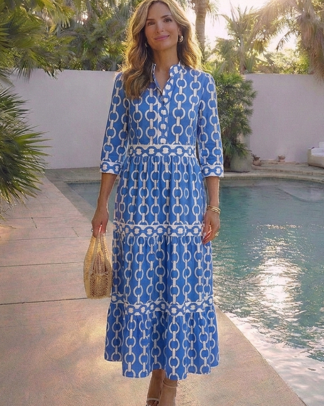 Women's Printed Midi Dress with Tiered Skirt