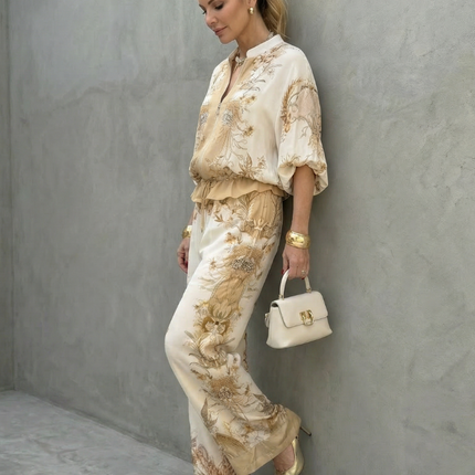 Women's Printed Wide Leg Jumpsuit Elastic Waist