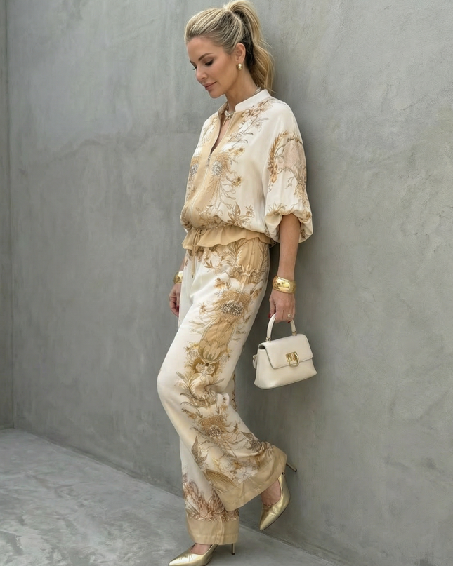 Women's Printed Wide Leg Jumpsuit Elastic Waist