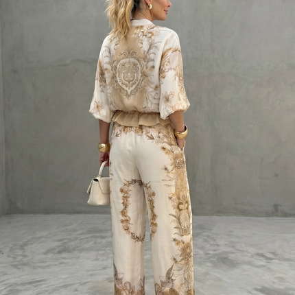 Women's Printed Wide Leg Jumpsuit Elastic Waist