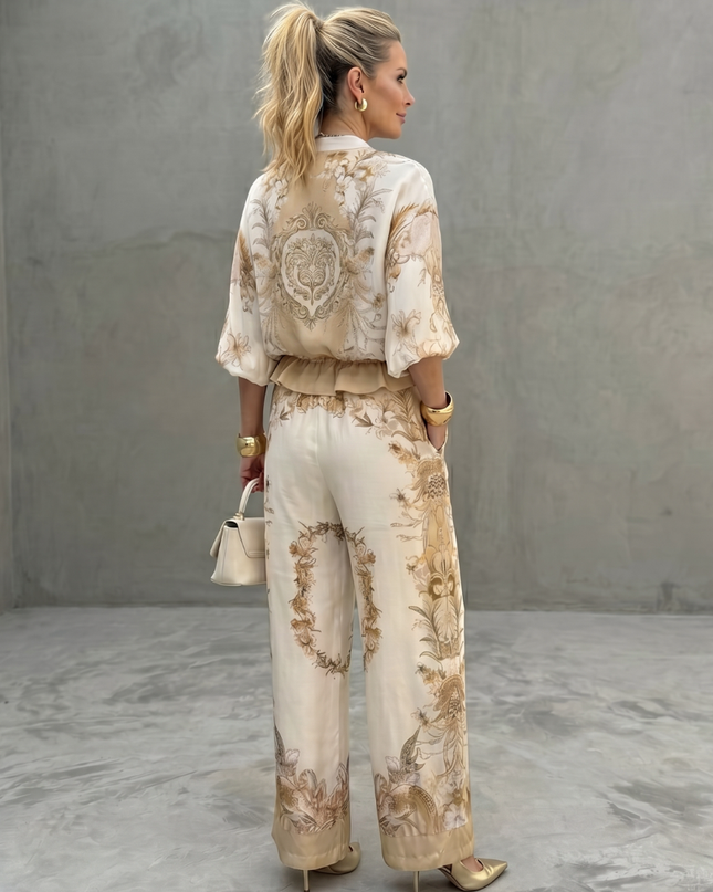 Women's Printed Wide Leg Jumpsuit Elastic Waist