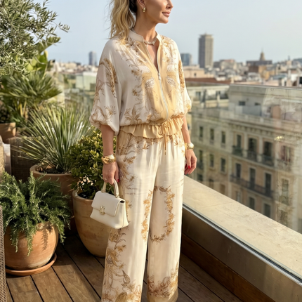 Women's Printed Wide Leg Jumpsuit Elastic Waist
