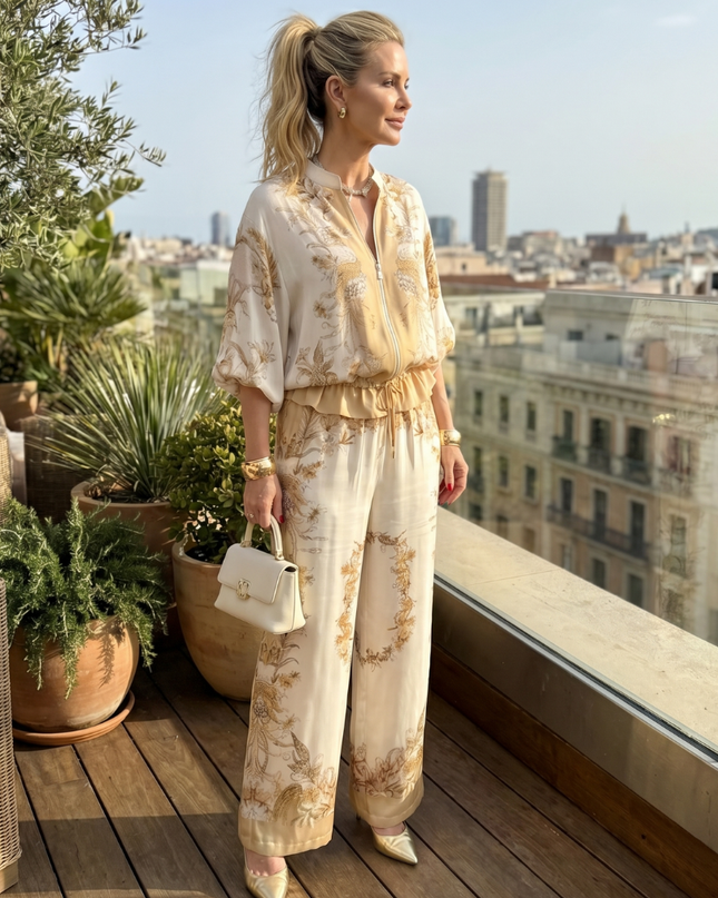 Women's Printed Wide Leg Jumpsuit Elastic Waist
