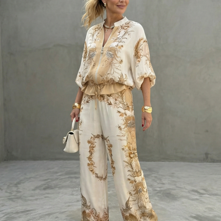 Women's Printed Wide Leg Jumpsuit Elastic Waist
