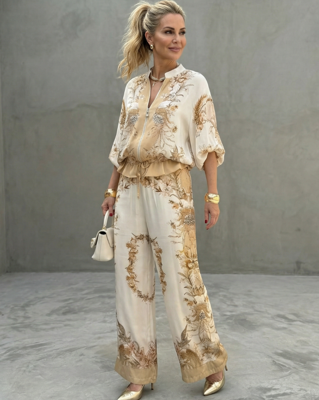 Women's Printed Wide Leg Jumpsuit Elastic Waist