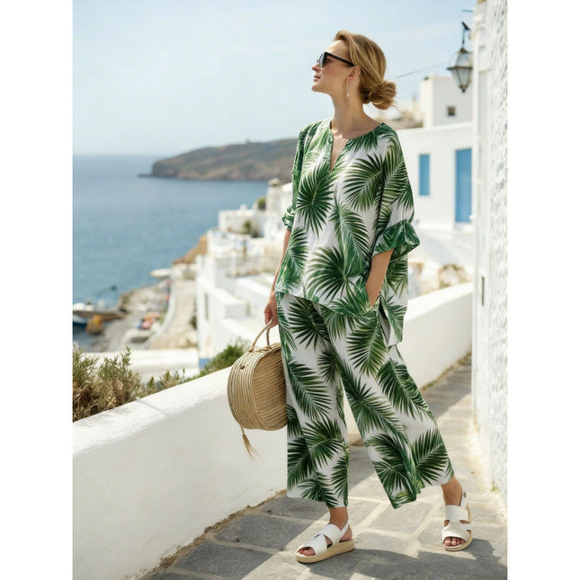 Women's Printed Wide Leg Pants Set Oversized Top