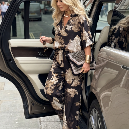 Women's Printed Wide Leg Pants Set Short Sleeve Top
