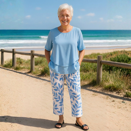 Women's Relaxed Fit Cropped Pants Set Floral Print