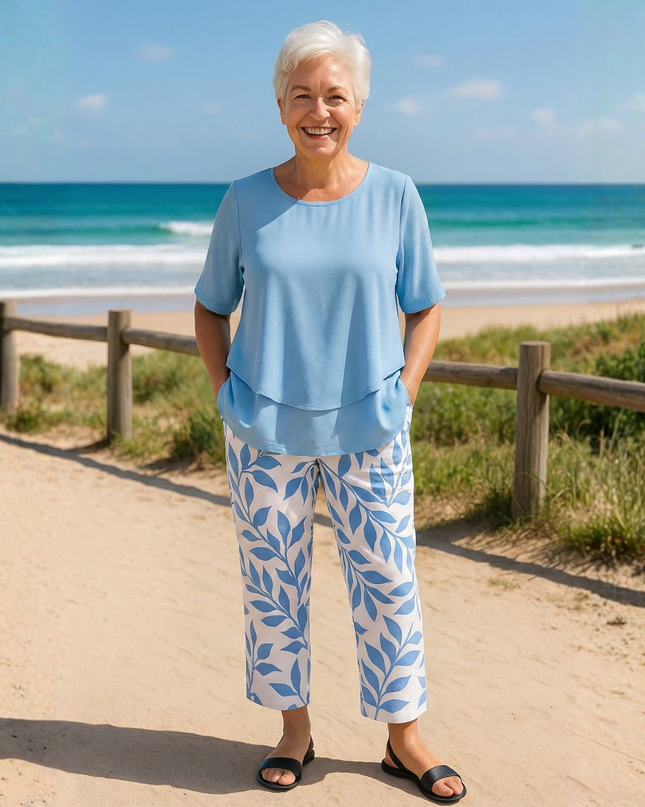 Women's Relaxed Fit Cropped Pants Set Floral Print