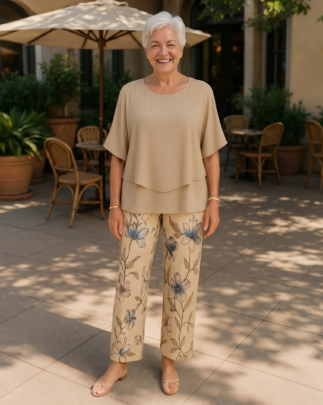 Women's Relaxed Fit Cropped Pants Set Floral Print