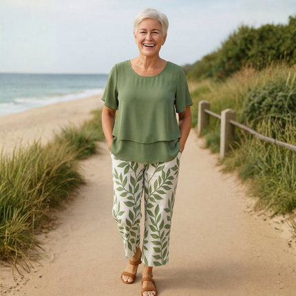 Women's Relaxed Fit Cropped Pants Set Floral Print