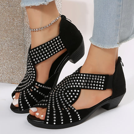 Women's Rhinestone Dress Sandals Open Toe Low Heel
