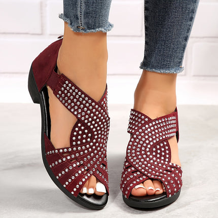 Women's Rhinestone Dress Sandals Open Toe Low Heel