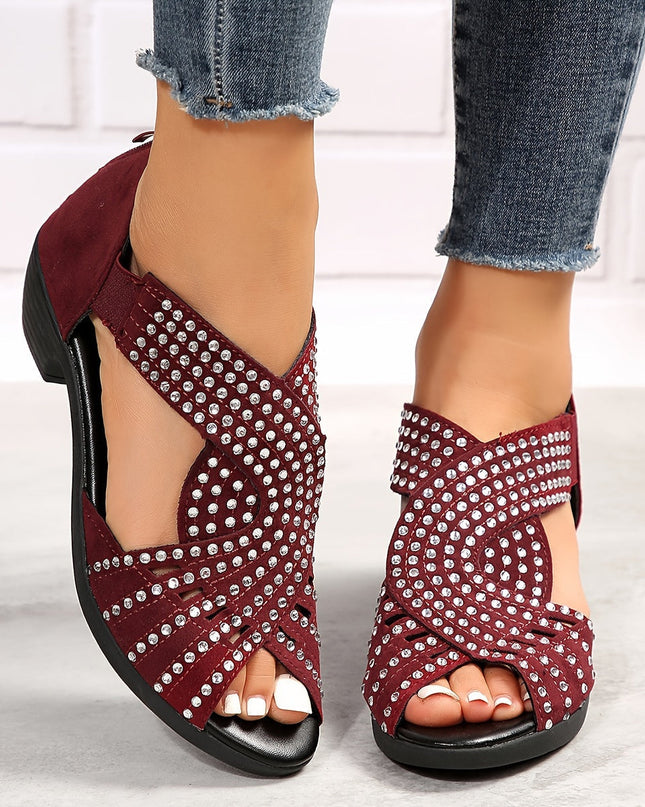 Women's Rhinestone Dress Sandals Open Toe Low Heel