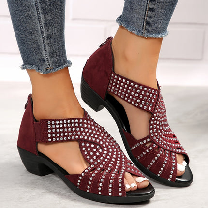 Women's Rhinestone Dress Sandals Open Toe Low Heel
