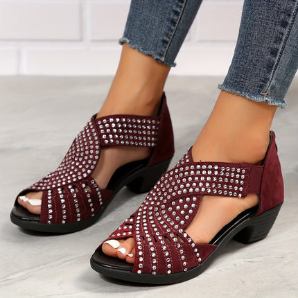 Women's Rhinestone Dress Sandals Open Toe Low Heel