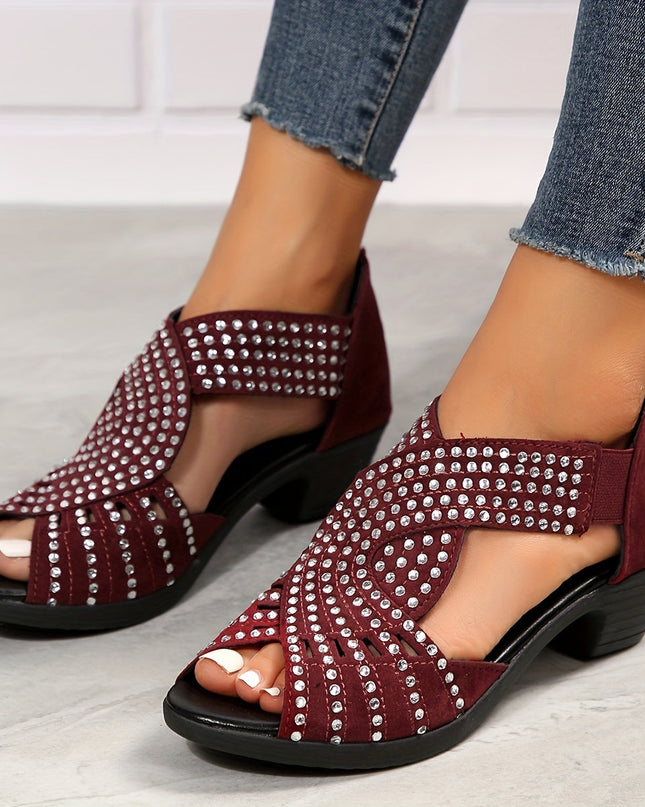 Women's Rhinestone Dress Sandals Open Toe Low Heel