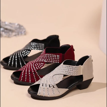 Women's Rhinestone Dress Sandals Open Toe Low Heel
