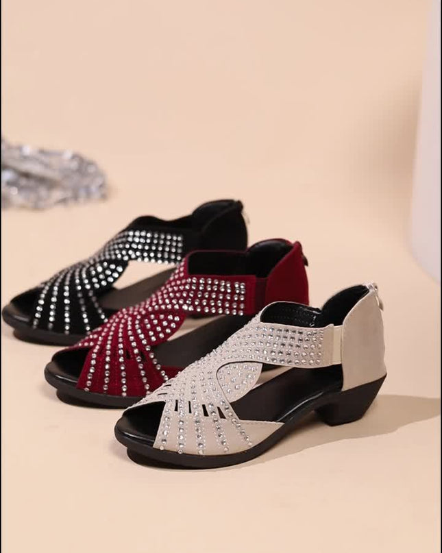 Women's Rhinestone Dress Sandals Open Toe Low Heel