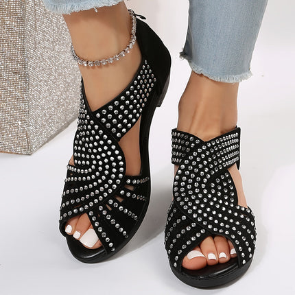 Women's Rhinestone Dress Sandals Open Toe Low Heel