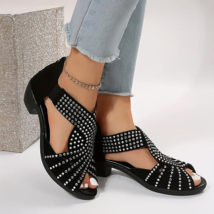 Women's Rhinestone Dress Sandals Open Toe Low Heel