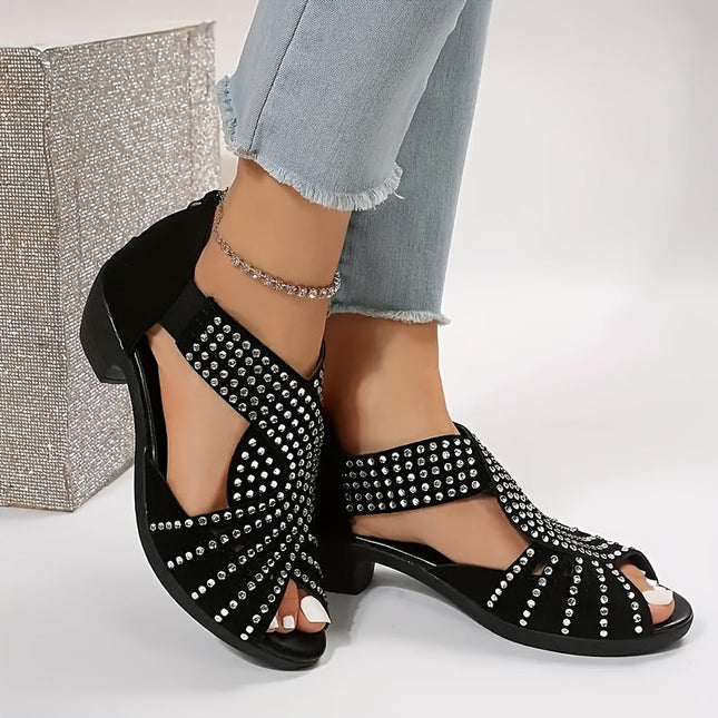Women's Rhinestone Dress Sandals Open Toe Low Heel