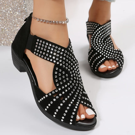 Women's Rhinestone Dress Sandals Open Toe Low Heel