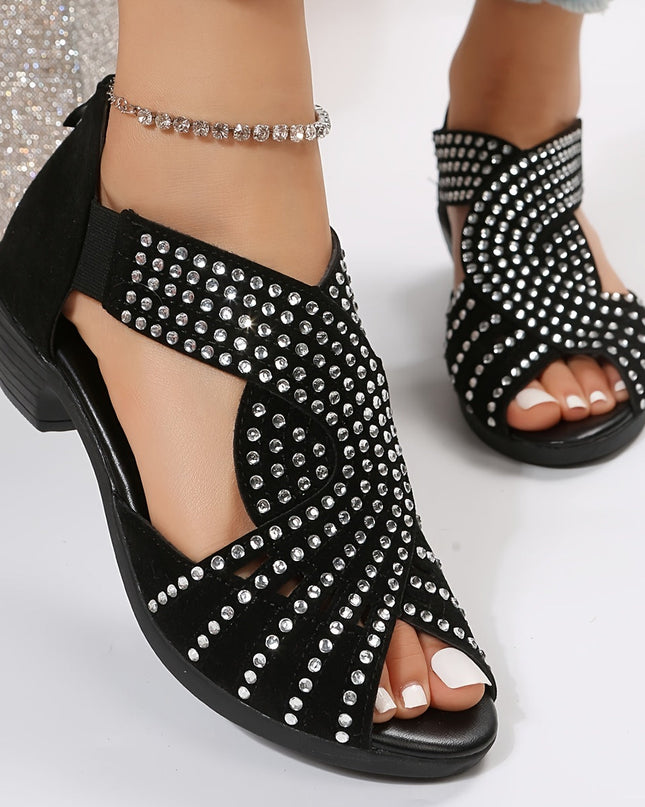 Women's Rhinestone Dress Sandals Open Toe Low Heel