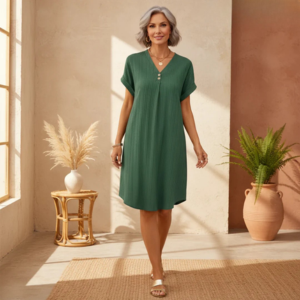 Women's Ribbed Henley Shift Dress