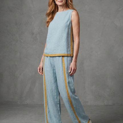 Women's Sleeveless Pants Set Contrast Trim Wide Leg Trousers