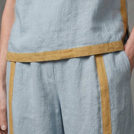 Women's Sleeveless Pants Set Contrast Trim Wide Leg Trousers