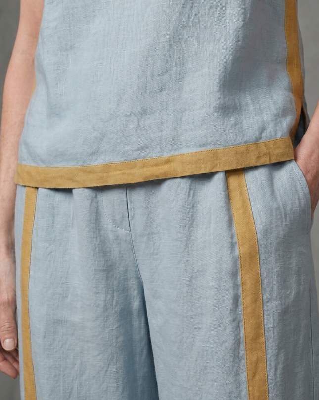 Women's Sleeveless Pants Set Contrast Trim Wide Leg Trousers