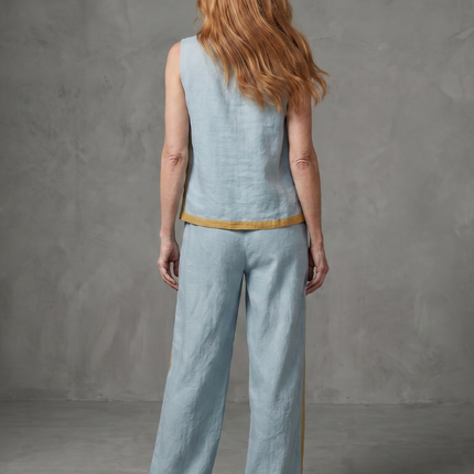 Women's Sleeveless Pants Set Contrast Trim Wide Leg Trousers