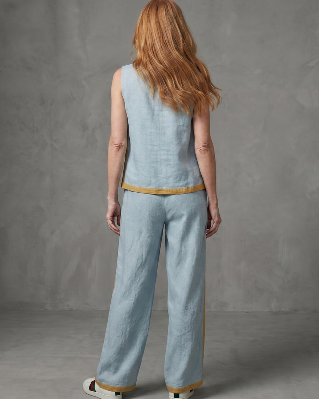 Women's Sleeveless Pants Set Contrast Trim Wide Leg Trousers