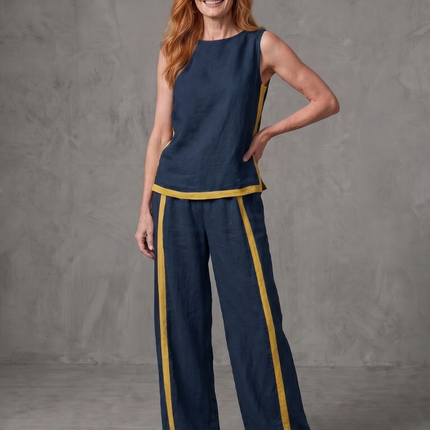 Women's Sleeveless Pants Set Contrast Trim Wide Leg Trousers
