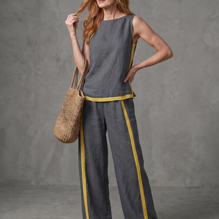 Women's Sleeveless Pants Set Contrast Trim Wide Leg Trousers