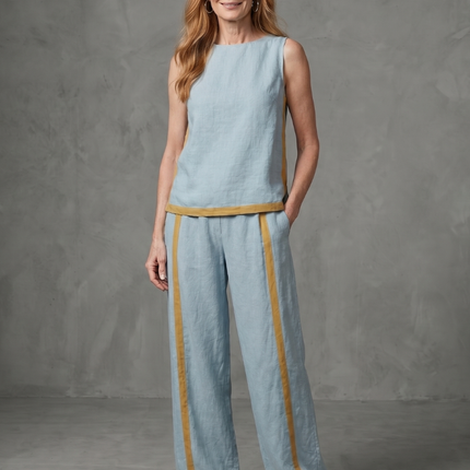 Women's Sleeveless Pants Set Contrast Trim Wide Leg Trousers