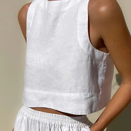 Women's Sleeveless Two Piece Set Cropped Top and Wide Leg Pants