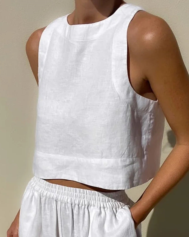 Women's Sleeveless Two Piece Set Cropped Top and Wide Leg Pants