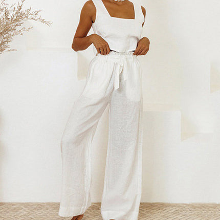 Women's Sleeveless Two Piece Set Tank Top and Wide Leg Pants