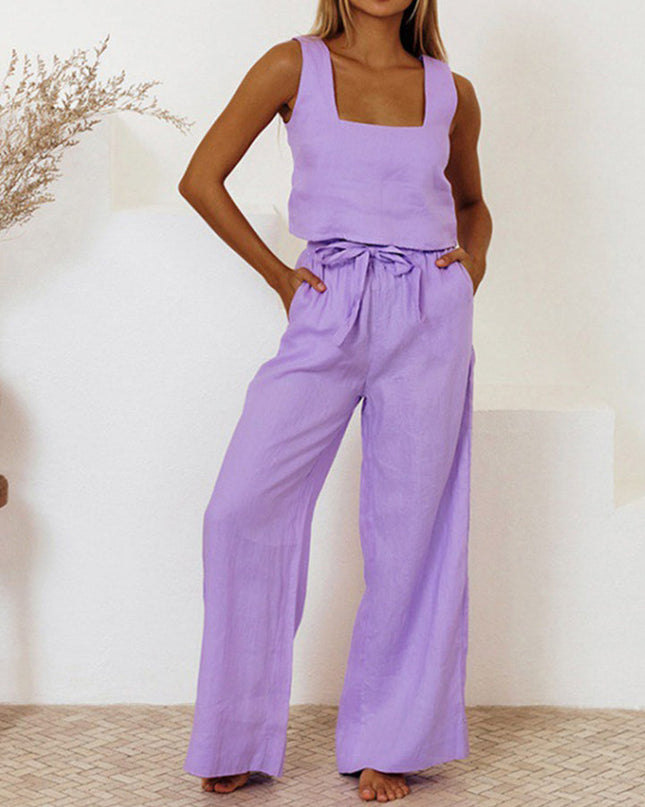 Women's Sleeveless Two Piece Set Tank Top and Wide Leg Pants